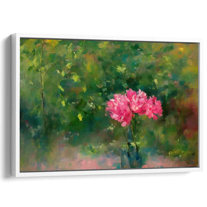 Pastel Blossom Garden: Impressionist Pink Peonies Canvas Art Print