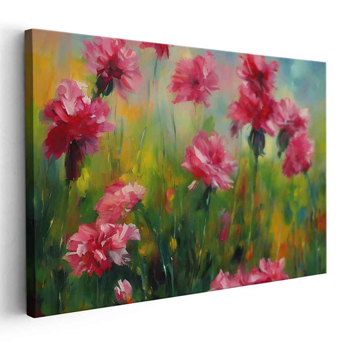 Roseate Impasto Whispers: Lush Pink Floral Impasto Canvas Art