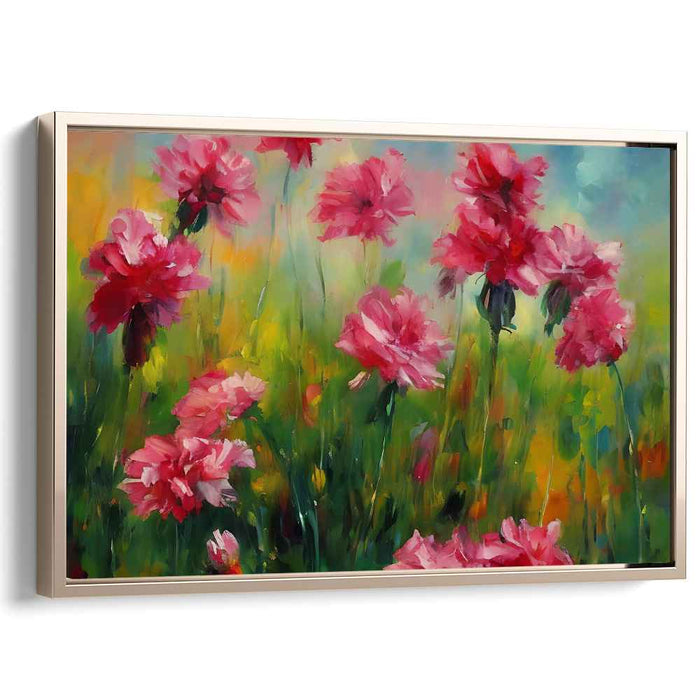 Roseate Impasto Whispers: Lush Pink Floral Impasto Canvas Art