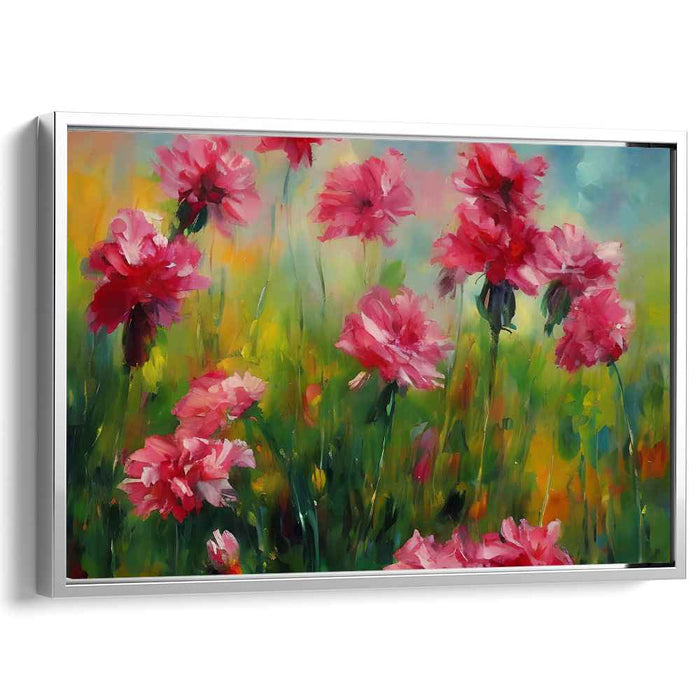 Roseate Impasto Whispers: Lush Pink Floral Impasto Canvas Art