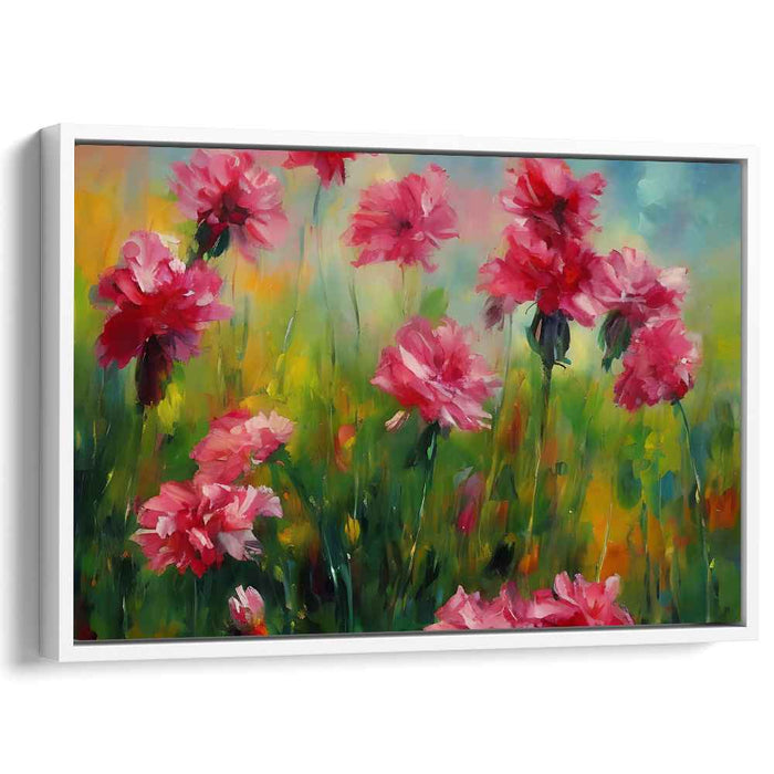 Roseate Impasto Whispers: Lush Pink Floral Impasto Canvas Art