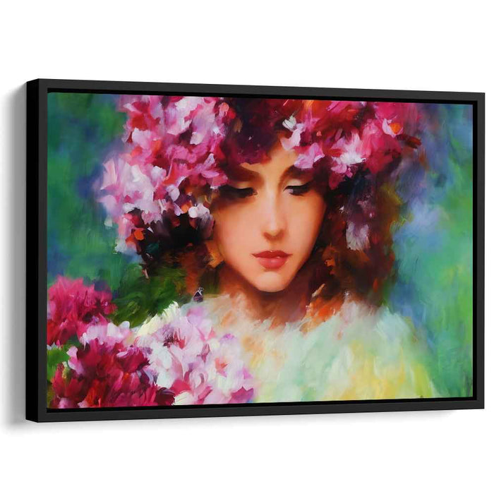 Petals of Her Gaze: Impressionist Portrait of a Woman in Floral Bliss