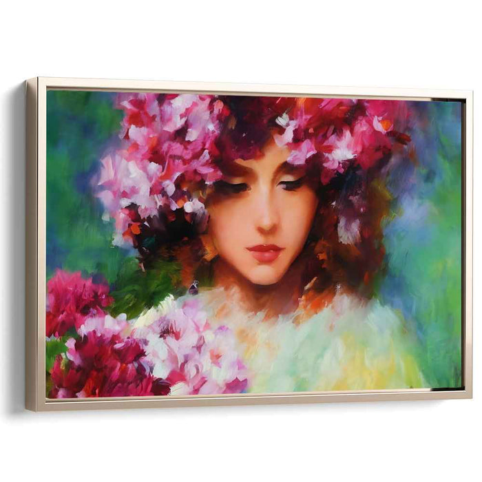 Petals of Her Gaze: Impressionist Portrait of a Woman in Floral Bliss