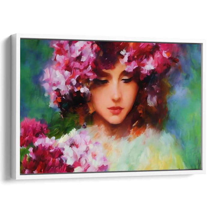 Petals of Her Gaze: Impressionist Portrait of a Woman in Floral Bliss