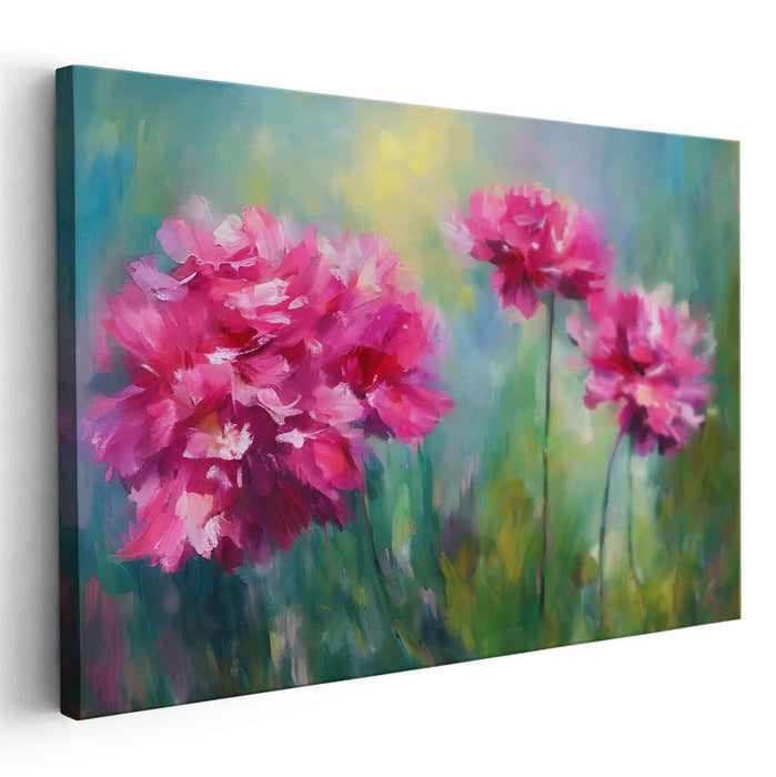 Blush Blossoms Dance in Sunlight: Lush Pink Peonies in Sunlit Garden Canvas Art Print