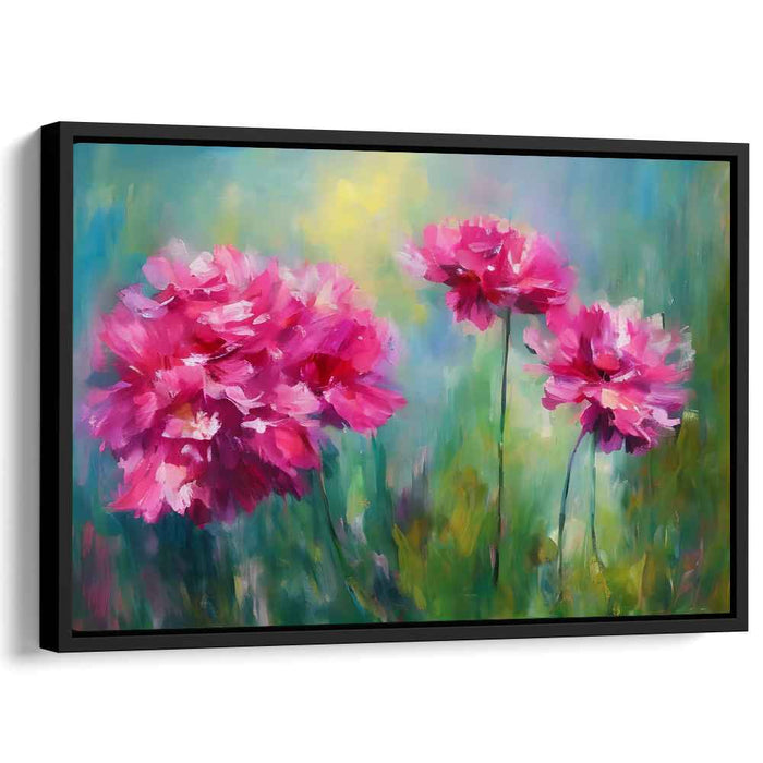 Blush Blossoms Dance in Sunlight: Lush Pink Peonies in Sunlit Garden Canvas Art Print