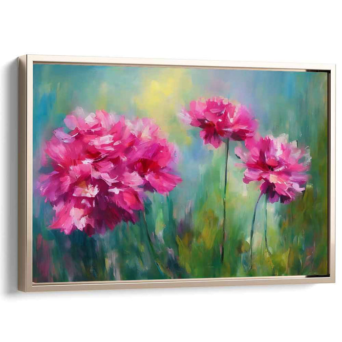 Blush Blossoms Dance in Sunlight: Lush Pink Peonies in Sunlit Garden Canvas Art Print