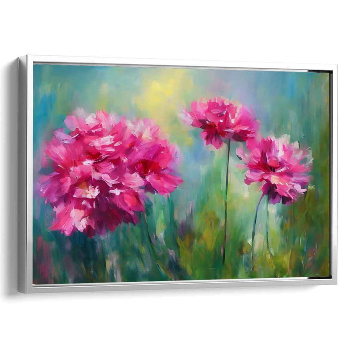 Blush Blossoms Dance in Sunlight: Lush Pink Peonies in Sunlit Garden Canvas Art Print