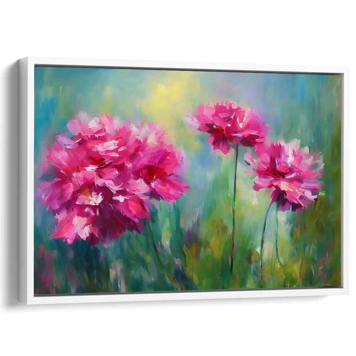 Blush Blossoms Dance in Sunlight: Lush Pink Peonies in Sunlit Garden Canvas Art Print