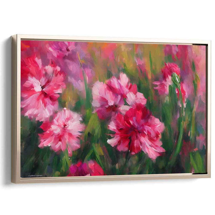 Surreal Petal Whispers: Impressionist Floral Canvas Art in Vivid Pink and Green