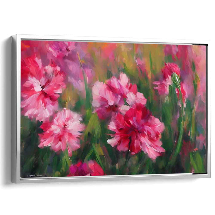 Surreal Petal Whispers: Impressionist Floral Canvas Art in Vivid Pink and Green