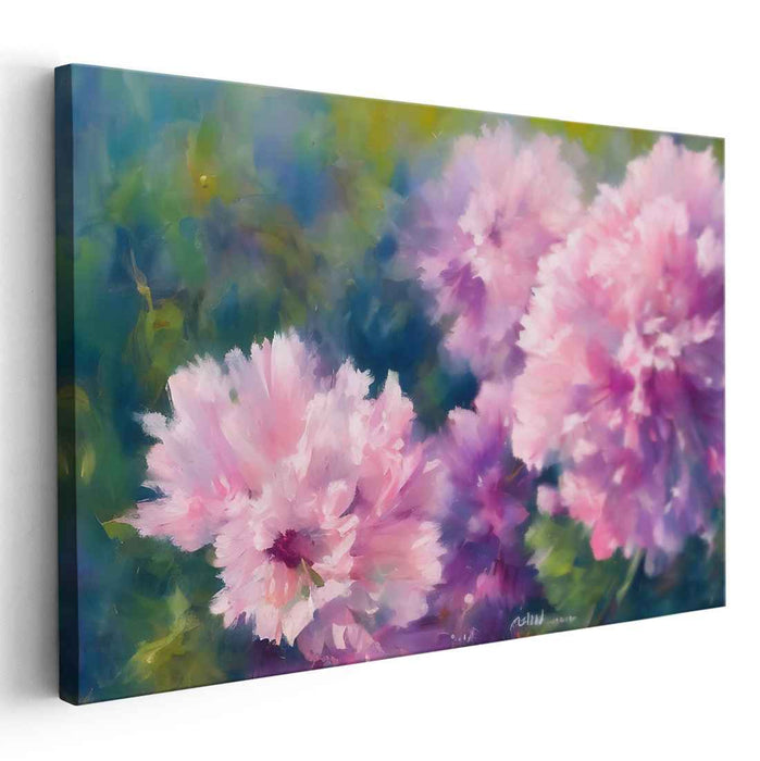Blushing Petal Symphony: Impressionist Pink Flower Garden Canvas Art Print