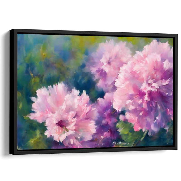 Blushing Petal Symphony: Impressionist Pink Flower Garden Canvas Art Print