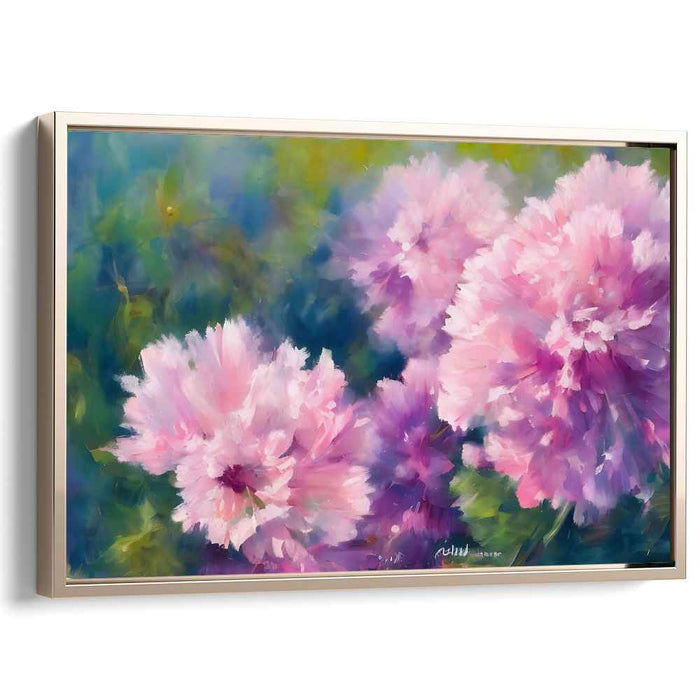 Blushing Petal Symphony: Impressionist Pink Flower Garden Canvas Art Print