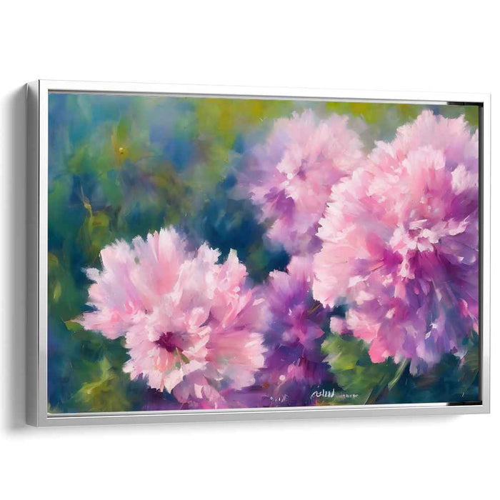 Blushing Petal Symphony: Impressionist Pink Flower Garden Canvas Art Print