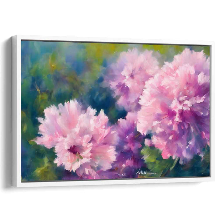 Blushing Petal Symphony: Impressionist Pink Flower Garden Canvas Art Print