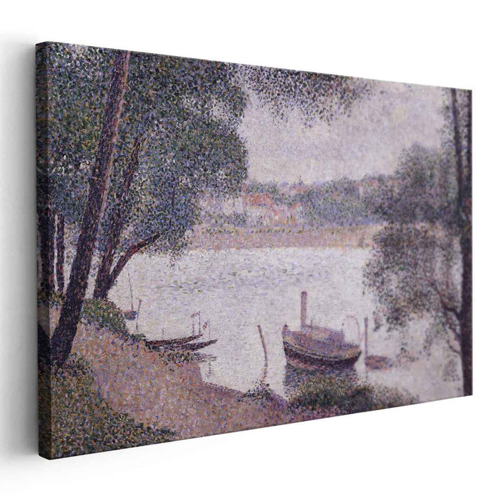 River Landscape with a boat (1884) by Georges Seurat