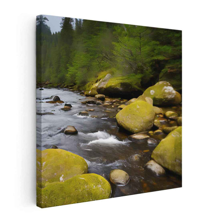Verdant Tributaries: Lush Green Canvas Art Print