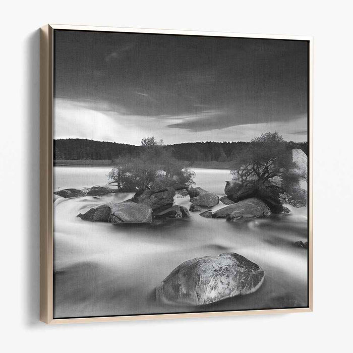 Whispers of Monochrome Waters: Serene Black and White River Landscape Photography