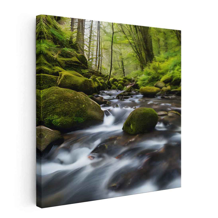 Mystical Waterside: Enchanted Forest Stream Canvas Art Print