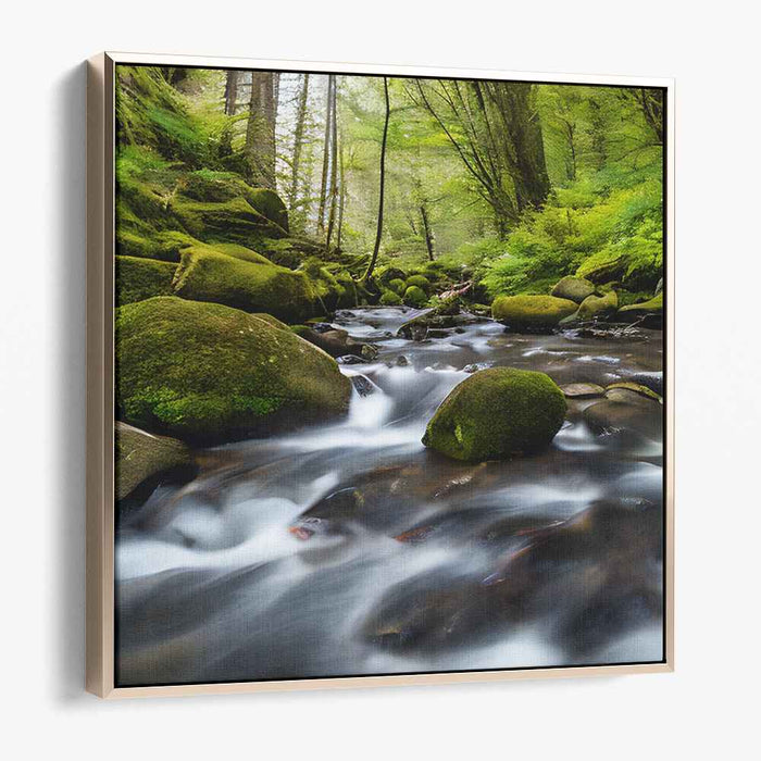 Mystical Waterside: Enchanted Forest Stream Canvas Art Print