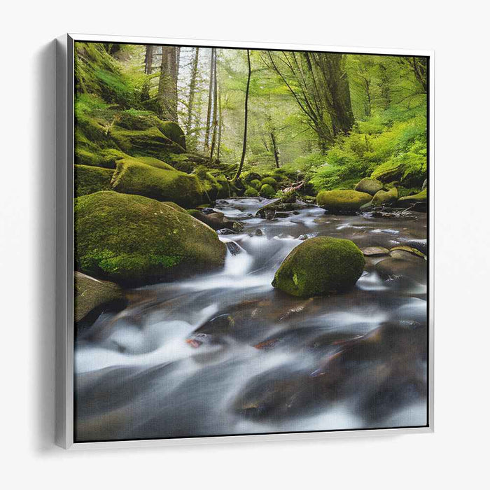 Mystical Waterside: Enchanted Forest Stream Canvas Art Print