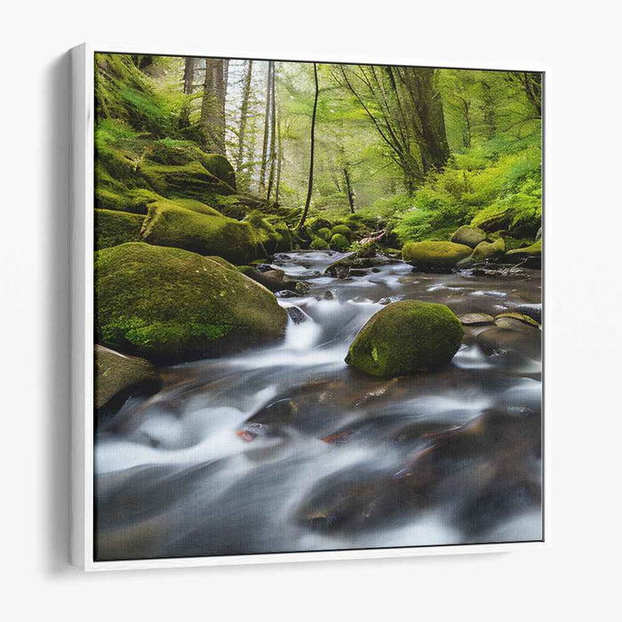 Mystical Waterside: Enchanted Forest Stream Canvas Art Print