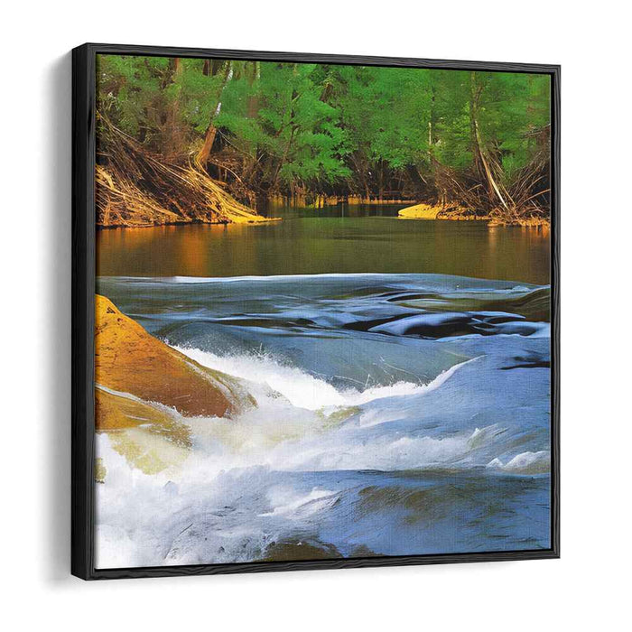Verdant Waterside Oasis: Lush Riverside Landscape Canvas Art