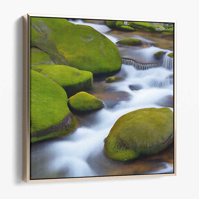 Mossy Whispering Waters: Moss-Covered Stream in Tranquil Harmony