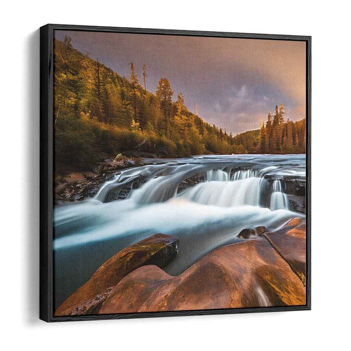 Enchanted Cascading Tapestry: Majestic Waterfall and Forest Canvas Art