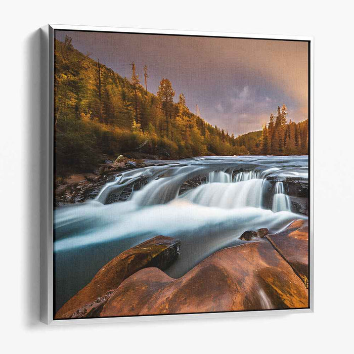 Enchanted Cascading Tapestry: Majestic Waterfall and Forest Canvas Art