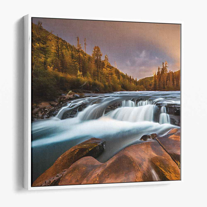 Enchanted Cascading Tapestry: Majestic Waterfall and Forest Canvas Art