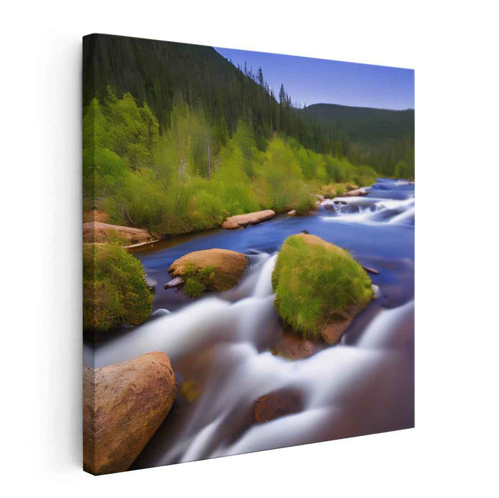 Rippling Waterside Haven: Majestic River Landscape Canvas Art