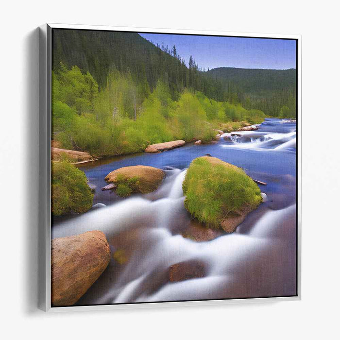Rippling Waterside Haven: Majestic River Landscape Canvas Art