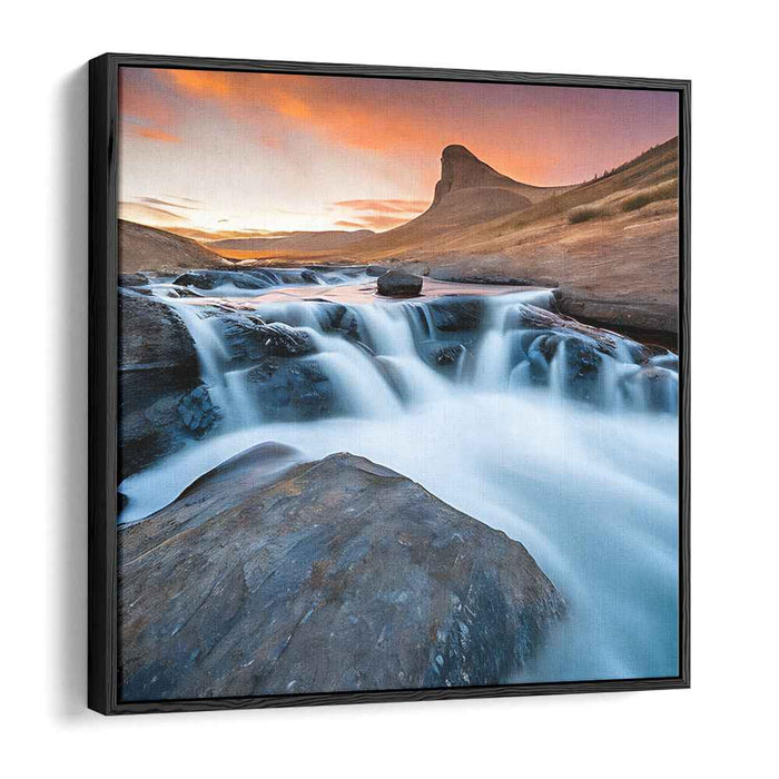 Waterfall Illusion: Majestic Waterfall and Mountain Landscape Canvas Art Print