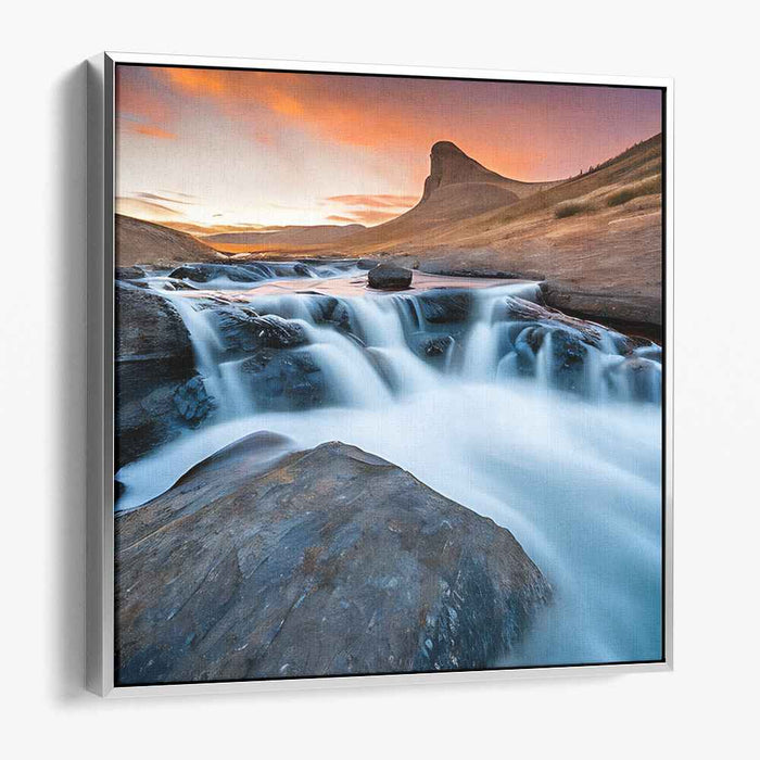 Waterfall Illusion: Majestic Waterfall and Mountain Landscape Canvas Art Print