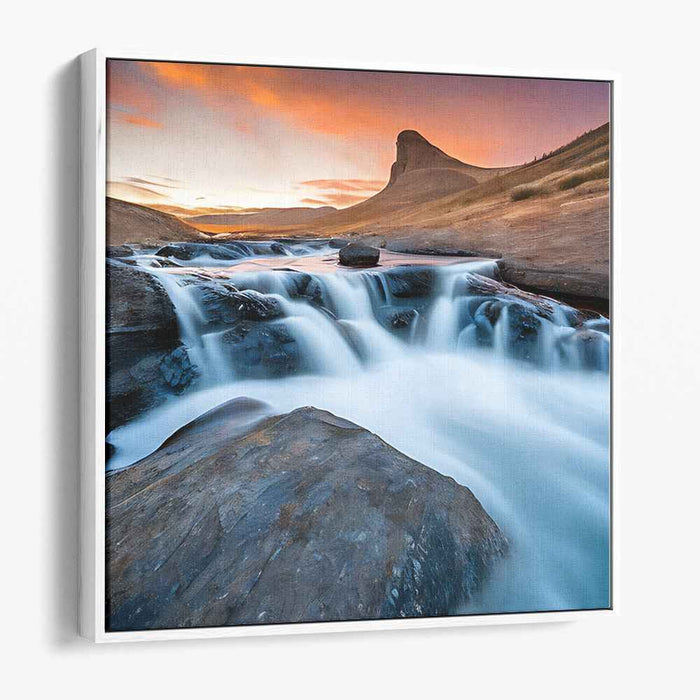 Waterfall Illusion: Majestic Waterfall and Mountain Landscape Canvas Art Print