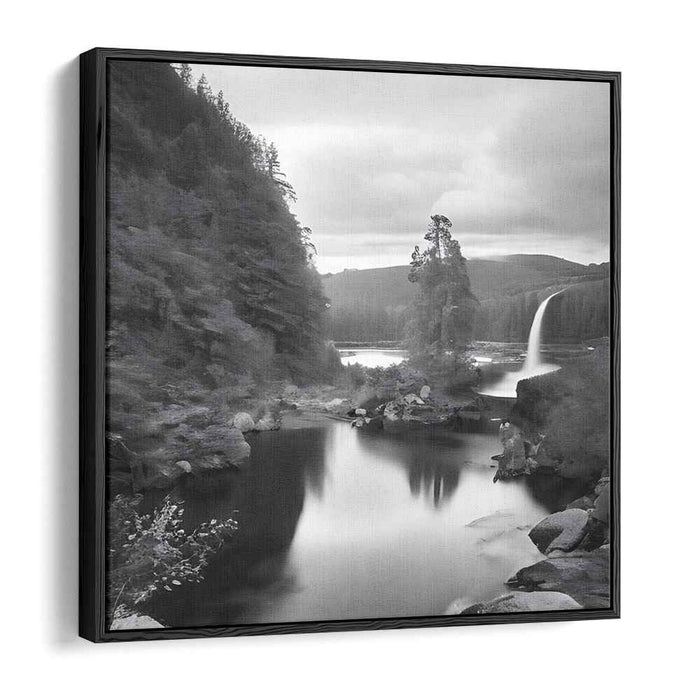 Ink Cascade Symphony: Black and White Waterfall Landscape Photography