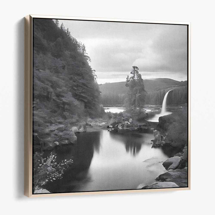 Ink Cascade Symphony: Black and White Waterfall Landscape Photography
