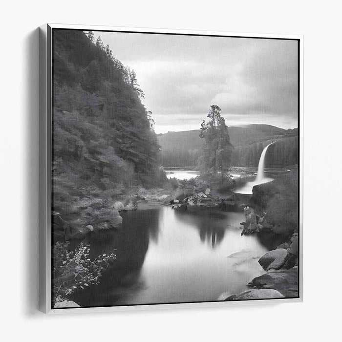 Ink Cascade Symphony: Black and White Waterfall Landscape Photography