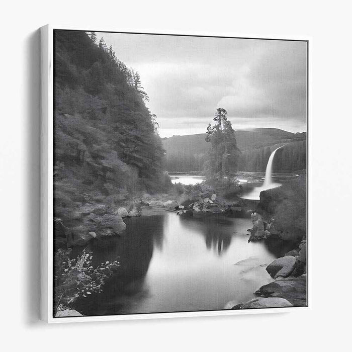 Ink Cascade Symphony: Black and White Waterfall Landscape Photography