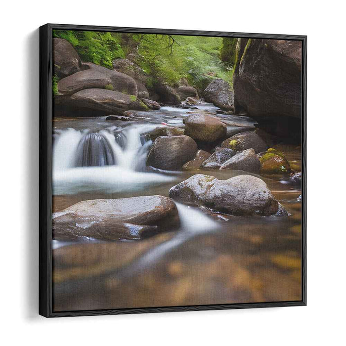 Emerald Canopy Symphony: Lush Forest Stream Canvas Art Print
