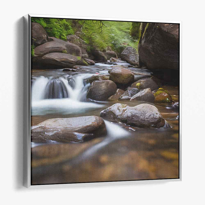 Emerald Canopy Symphony: Lush Forest Stream Canvas Art Print