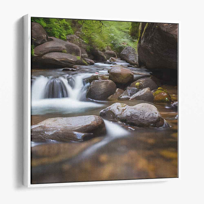 Emerald Canopy Symphony: Lush Forest Stream Canvas Art Print