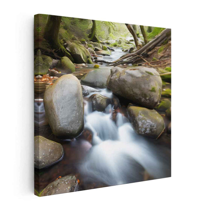 Whispering Canopy Falls: Tranquil Forest Waterfall Canvas Art Print
