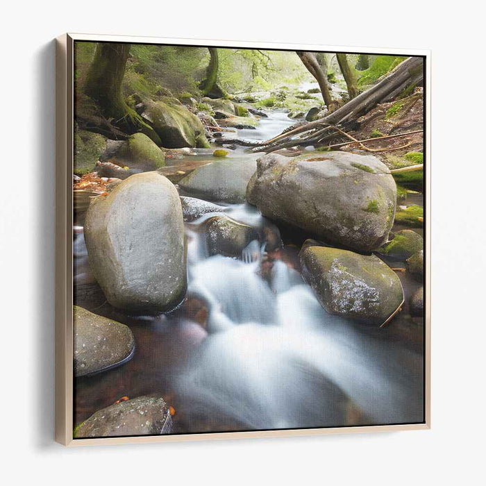 Whispering Canopy Falls: Tranquil Forest Waterfall Canvas Art Print