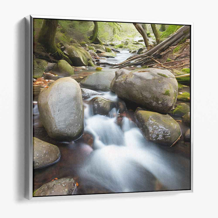 Whispering Canopy Falls: Tranquil Forest Waterfall Canvas Art Print