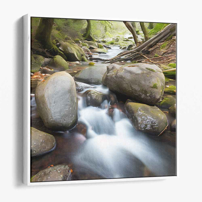 Whispering Canopy Falls: Tranquil Forest Waterfall Canvas Art Print