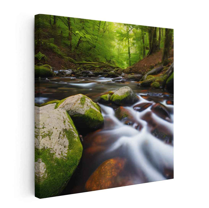 Emerald Serenity Cascade: Tranquil Greenery and Flowing Waters