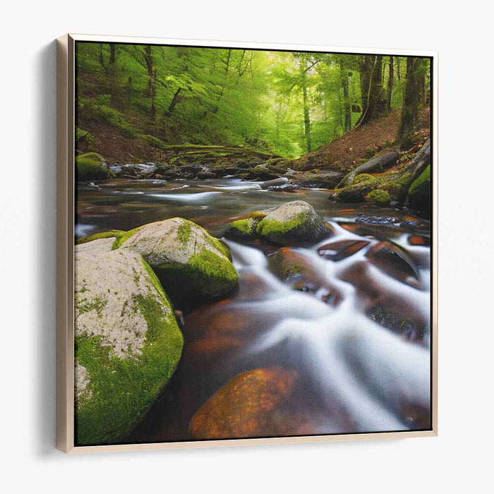 Emerald Serenity Cascade: Tranquil Greenery and Flowing Waters